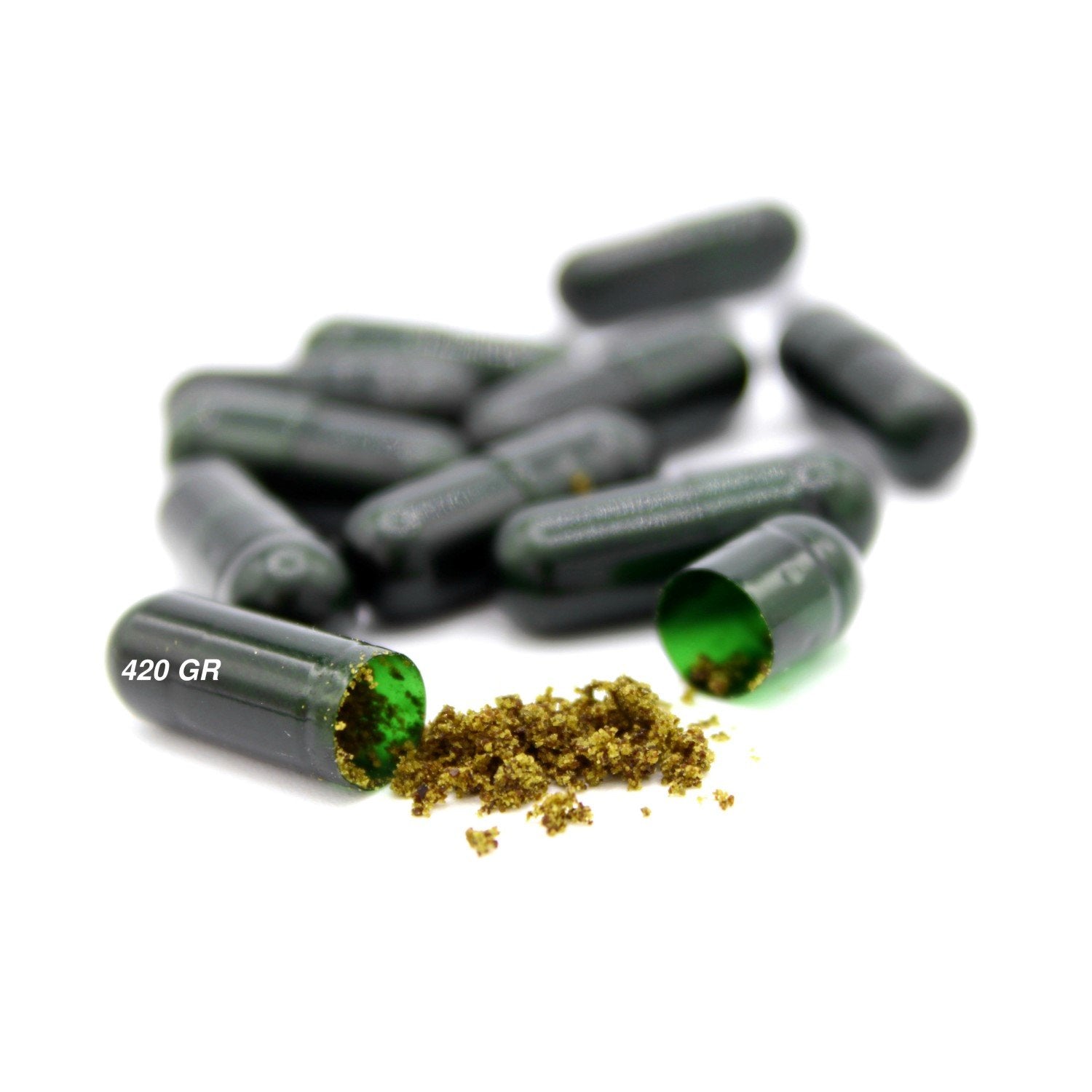Gélules CBG - Huile CBD - Capsules blanches dans un flacon transparent - 420 Green Road